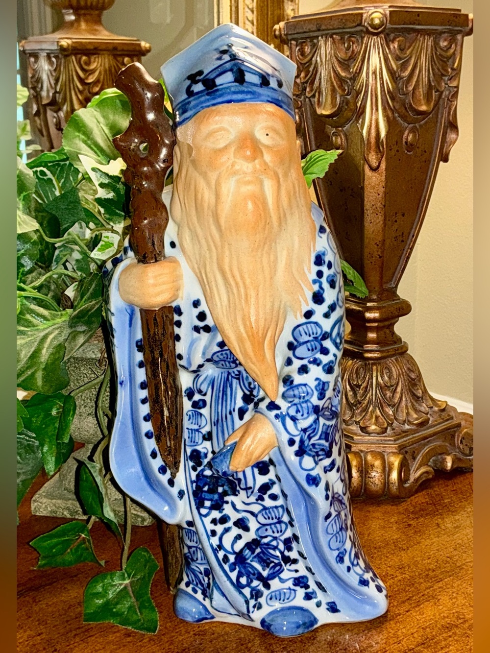 Vintage Kutani Porcelain Figure-Japanese God of Longevity Jurojin 11”